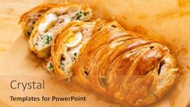  Presentation with spinach - PPT theme with spinach-pie-italian-stromboli background and a gold colored foreground