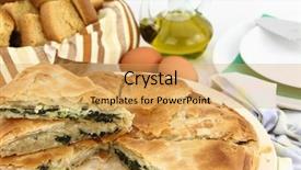  Presentation with puff pastry - Presentation consisting of spinach pie with filo pastry background and a yellow colored foreground