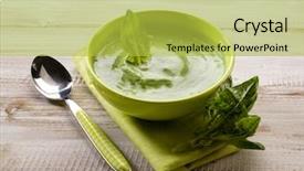  Presentation with food martabak keju - Slides having spinach soup vegetarian food background and a yellow colored foreground