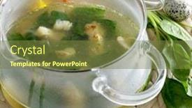  Presentation with spinach - Audience pleasing PPT theme consisting of spinach soup with white fish backdrop and a tawny brown colored foreground