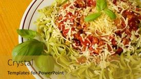  Presentation with spinach - Beautiful slides featuring spinach-tagliolini-with-bolognese-sauce backdrop and a gold colored foreground
