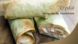  Presentation with tortilla - Theme enhanced with spinach tortilla filled with salmon and mozzarella background and a soft green colored foreground