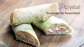  Presentation with tortilla - Theme consisting of spinach tortilla filled with salmon and mozzarella background and a lemonade colored foreground