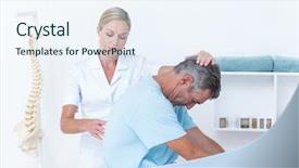  Presentation with spinal - Presentation design consisting of spinal - doctor stretching a man back background and a sky blue colored foreground