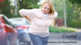  Presentation with spinal - Slide deck consisting of spinal - senior woman suffering from backache background and a seafoam green colored foreground