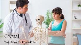  Presentation with injury - Presentation design featuring spinal fracture - doctor showing type of injury background and a  colored foreground