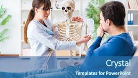  Presentation with skeleton - PPT theme having spinal fracture - doctor showing type of injury background and a ocean colored foreground