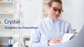  Presentation with human bronchus anatomy 3d - Slide deck featuring spinal fracture - woman doctor studying human skeleton background and a  colored foreground