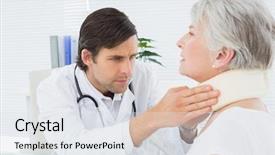  Presentation with doctor office - Presentation theme consisting of spinal pain - male doctor examining a senior background and a white colored foreground