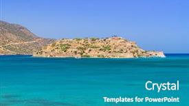  Presentation with crete island - PPT theme featuring spinalonga island at turquise water background and a teal colored foreground