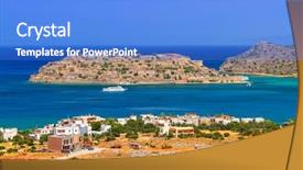  Presentation with crete island - PPT layouts enhanced with spinalonga island at turquise water background and a cobalt blue colored foreground