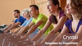  Presentation with group fitness - Cool new PPT theme with spinning class in fitness backdrop and a tawny brown colored foreground