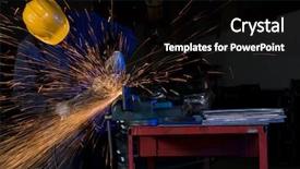  Presentation with series resistive electric circuits - Audience pleasing slides consisting of milling machine - factory worker using electric grinder backdrop and a wine colored foreground