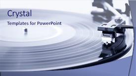  Presentation with record player - Presentation design featuring spinning record player focus background and a sky blue colored foreground