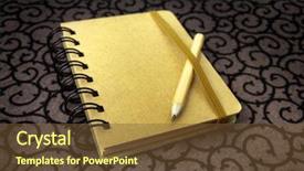 Presentation with spiral notebook - Presentation theme with spiral album - closed vintage notebook and pencil background and a tawny brown colored foreground