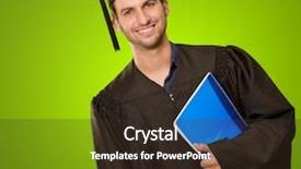  Presentation with green officebuilding man - Audience pleasing PPT theme consisting of spiral bindbook - graduate man holding book backdrop and a  colored foreground
