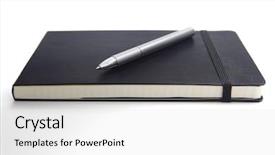  Presentation with spiral binding - Colorful theme enhanced with spiral binding page - pen on a closed notebook backdrop and a white colored foreground