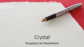  Presentation with bound - PPT theme having spiral bound notebook - fountain pen lying on page background and a light gray colored foreground