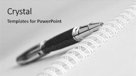  Presentation with open book spiral - PPT layouts consisting of spiral bound notebook - open writing book with pen background and a light gray colored foreground