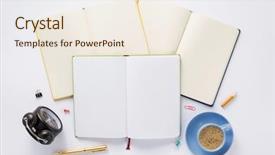  Presentation with open book - Presentation theme having spiral clock - open notebook or book background and a sky blue colored foreground