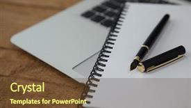  Presentation with diary - Slide set featuring spiral development - close-up of laptop pen background and a  colored foreground