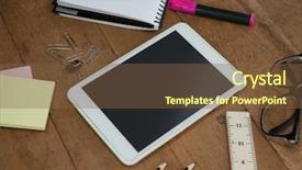  Presentation with development - Slide deck having spiral development - close-up of school supplies digital background and a tawny brown colored foreground