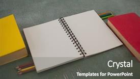  Presentation with development - Colorful PPT theme enhanced with spiral development - close-up of various school supplies backdrop and a  colored foreground