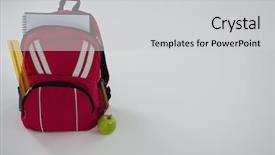  Presentation with development - Slide deck with spiral development - schoolbag with various supplies background and a  colored foreground