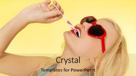  Presentation with belated happy birthday - PPT layouts enhanced with spiral model - young happy woman holding lollipop background and a  colored foreground