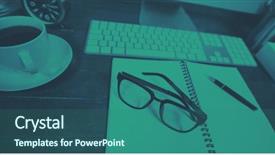  Presentation with notepad - Amazing PPT layouts having spiral notepad with black coffee backdrop and a ocean colored foreground