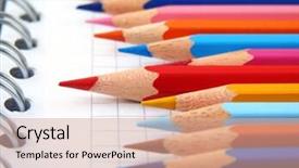  Presentation with color pencils - Cool new presentation theme with spiral notepad with set of color pencils backdrop and a coral colored foreground