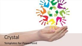  Presentation with colorful hand prints - Beautiful slide deck featuring spiral of colorful hand print backdrop and a  colored foreground