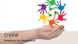 Presentation with global children - Theme enhanced with spiral of colorful hand print background and a  colored foreground
