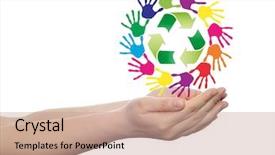  Presentation with colorful hand prints - PPT layouts featuring spiral of colorful hand print background and a  colored foreground