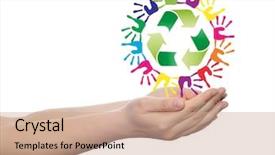  Presentation with colorful hand prints - Beautiful slide set featuring spiral of colorful hand print backdrop and a  colored foreground