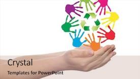  Presentation with colorful hand prints - Audience pleasing slide set consisting of spiral of colorful hand print backdrop and a  colored foreground
