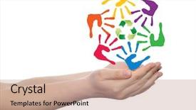  Presentation with colorful hand prints - Presentation theme enhanced with spiral of colorful hand print background and a  colored foreground