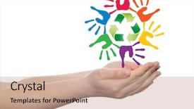  Presentation with colorful hand prints - Presentation design featuring spiral of colorful hand print background and a  colored foreground