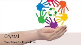  Presentation with colorful hand prints - Theme consisting of spiral of colorful hand print background and a  colored foreground