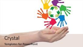  Presentation with colorful hand prints - Audience pleasing slide deck consisting of spiral of colorful hand print backdrop and a  colored foreground