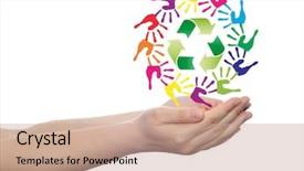  Presentation with colorful hand prints - Colorful theme enhanced with spiral of colorful hand print backdrop and a  colored foreground