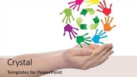  Presentation with colorful hand prints - Slide deck enhanced with spiral of colorful hand print background and a coral colored foreground