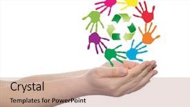  Presentation with colorful hand prints - Slide deck enhanced with spiral of colorful hand print background and a coral colored foreground