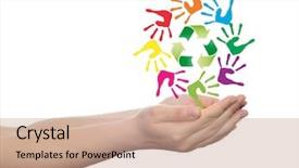  Presentation with colorful hand prints - Slides having spiral of colorful hand print background and a coral colored foreground