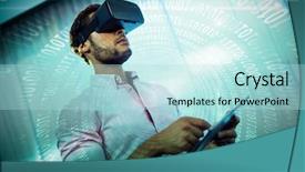  Presentation with coding binary code blue polygonal - Slide deck consisting of spiral of shiny binary code background and a  colored foreground