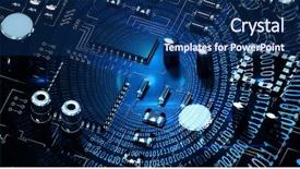  Presentation with circuit board - Amazing PPT theme having spiral of shiny binary code backdrop and a navy blue colored foreground