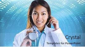  Presentation with asian doctor - Audience pleasing PPT theme consisting of spiral of shiny binary backdrop and a  colored foreground