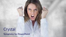  Presentation with angry - Presentation design consisting of spiral stairway - angry business woman against blurry background and a lemonade colored foreground