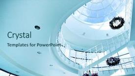  Presentation with architectural - Audience pleasing PPT theme consisting of spiral stairway - architectural limpid round ceiling backdrop and a light blue colored foreground