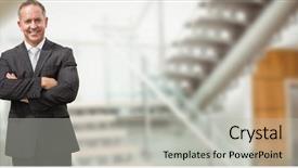  Presentation with stairway - Presentation theme with spiral stairway - digital composite of confident businessman background and a light gray colored foreground